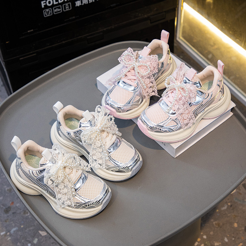 子供用スポーツシューズ、女の子用メッシュシューズ、2025年春秋の新しい通気性のあるカジュアルシューズ、多用途の柔らかい底の女の子用お父さん靴|undefined