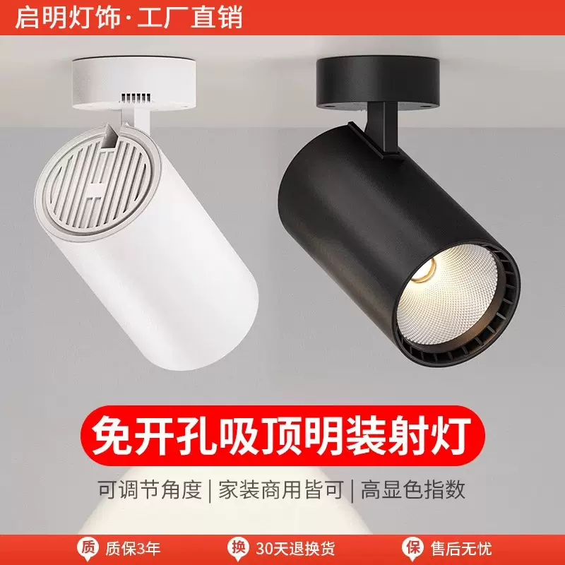 明装射灯可调角度单个家用小吸顶式轨道灯聚光射灯LED天花灯筒灯