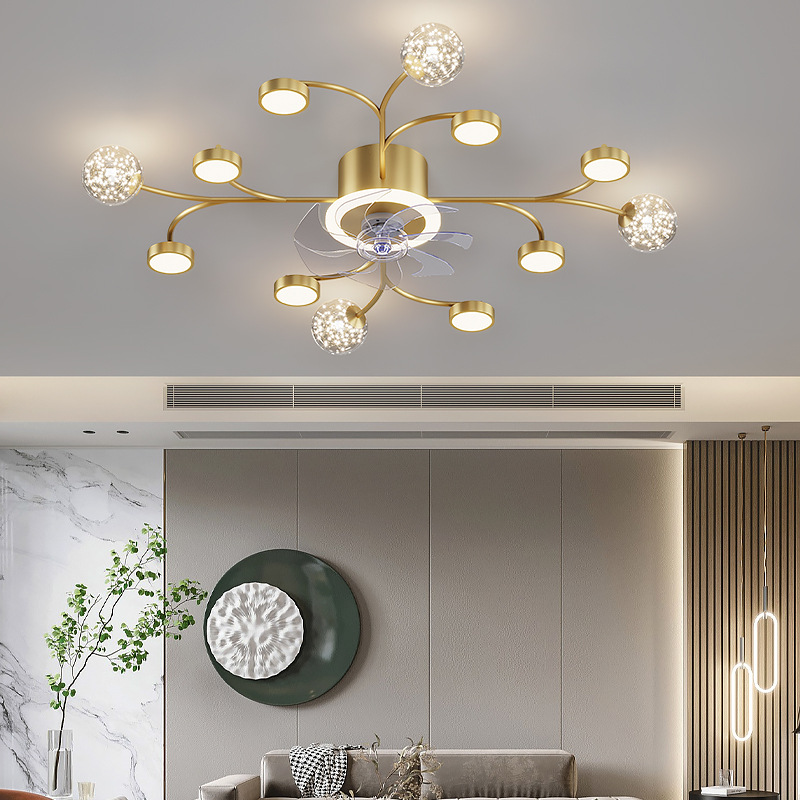 Internet Celebrity Starry Sky Ceiling Fan Lamp Nordic Light Luxury Living Room Bedroom Study Dining Room Lamp Integrated Fan Lamp