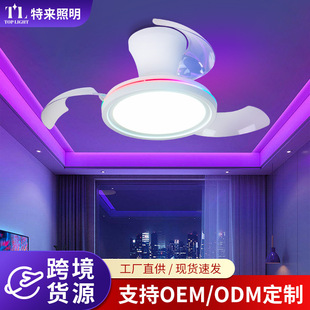 Foreign Trade New Rgb Backlit Invisible Fan Lamp Colorful Atmosphere Bedroom Restaurant Ceiling Fan Lamp Zhongshan Lamps