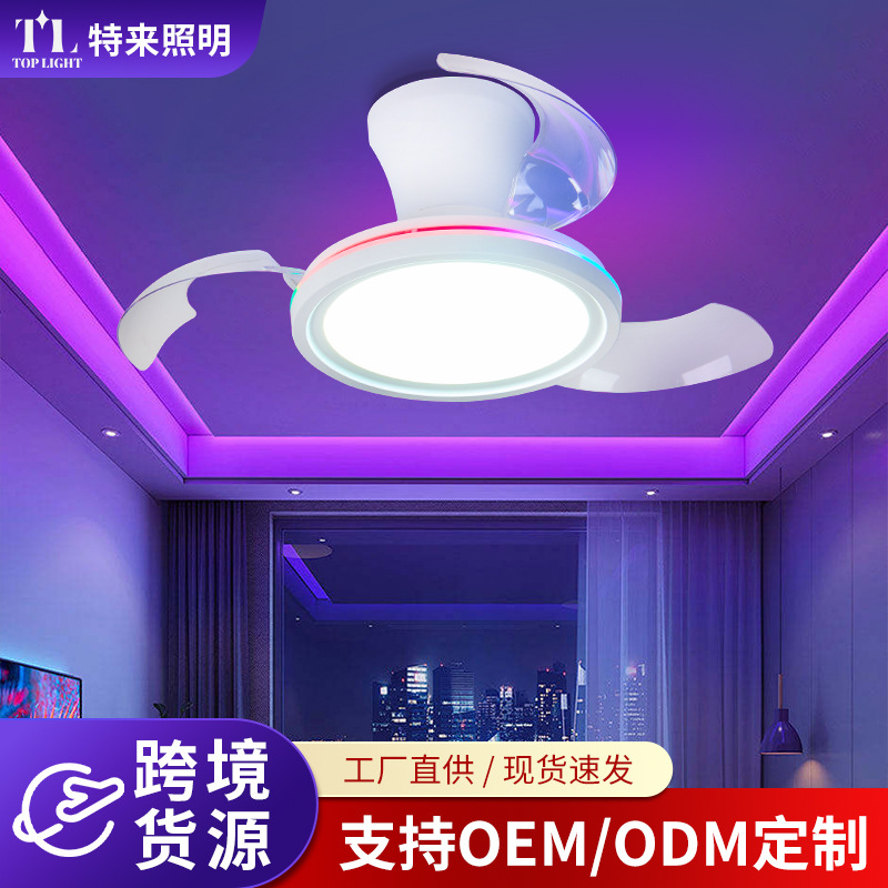Lámpara Ventilador de Techo Invisible, Hierro y ABS, Luz RGB, Control remoto de 6 velocidades, para Cocina y Baño