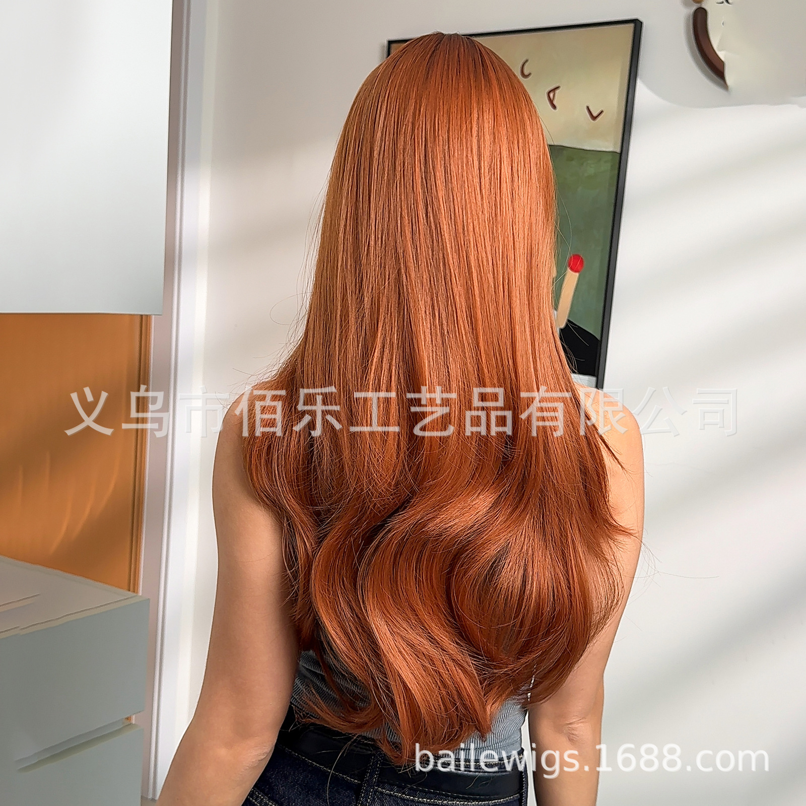 Pelucas populares, venta caliente transfronteriza con flequillo, pelucas al por mayor de fabricante de tocados completos de pelo largo y rizado europeo y americano, color naranja y marrón
