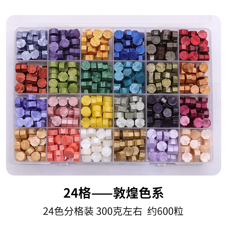Fuego pintura cera grano traje de color mezclado 24 caja de cuadros de color ocho lados fuego pintura sellado cera fuego pintura sello cera grano fábrica al por mayor