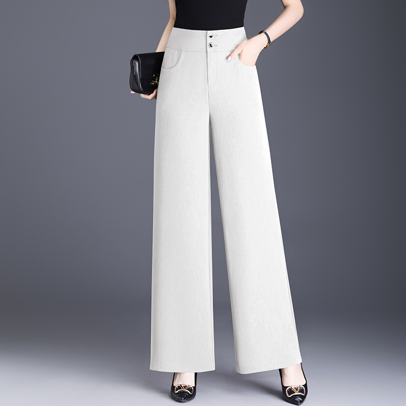 Ice Silk Wide-Leg Pants for Women, Summer Thin Casual Suit Pants, High-Waisted Drapey Mom Pants, Loose Slimming Straight-Leg Pants