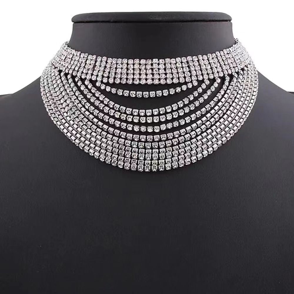 Fashion Rhinestone Collar Trend Full Diamond Multilayer Necklace Wholesale display picture 2