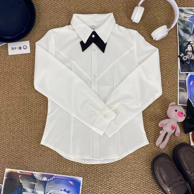 오리지널 JK 화이트 웨이스트 셔츠 가슴 라인 일본 주름 스커트 유니폼 세트 슬림 핏 슬리밍 칼리지 스타일