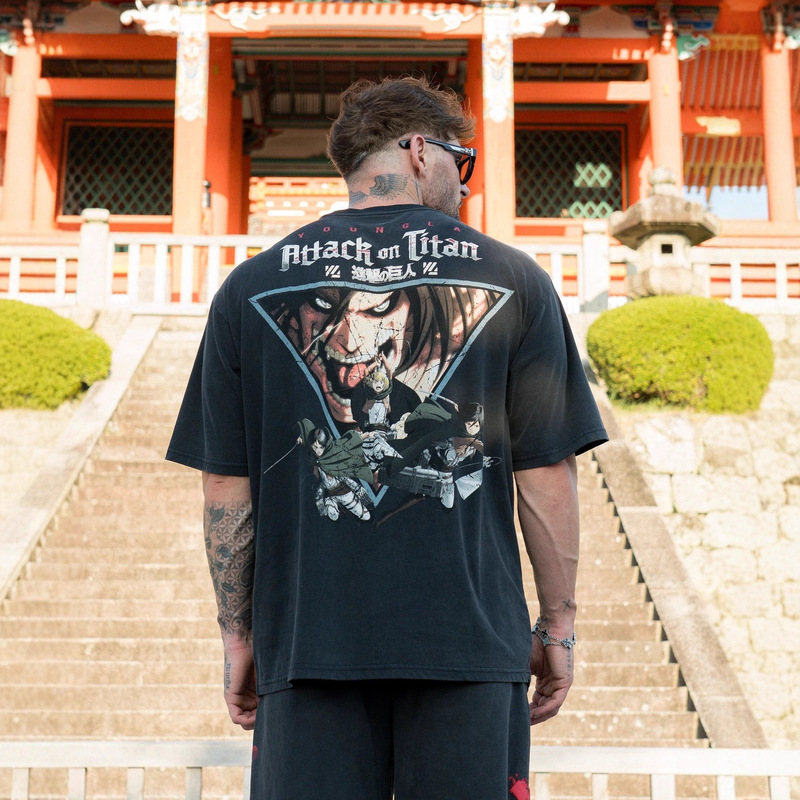 Youngla Alliance Attack on Titan Men's Oversized T-Shirt Jogger Sports Fitness Pure Cotton Short Sleeves