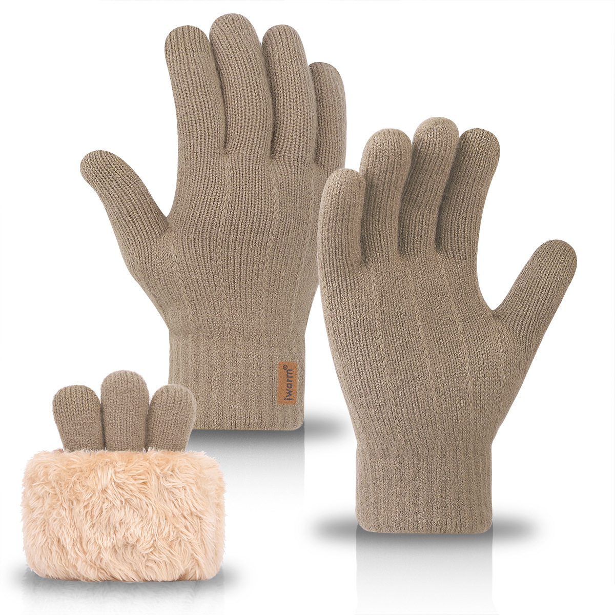 Iwarm cálidos guantes de pantalla táctil térmica de doble capa para hombres y mujeres de invierno con forro polar engrosado a prueba de frío al aire libre guantes de punto
