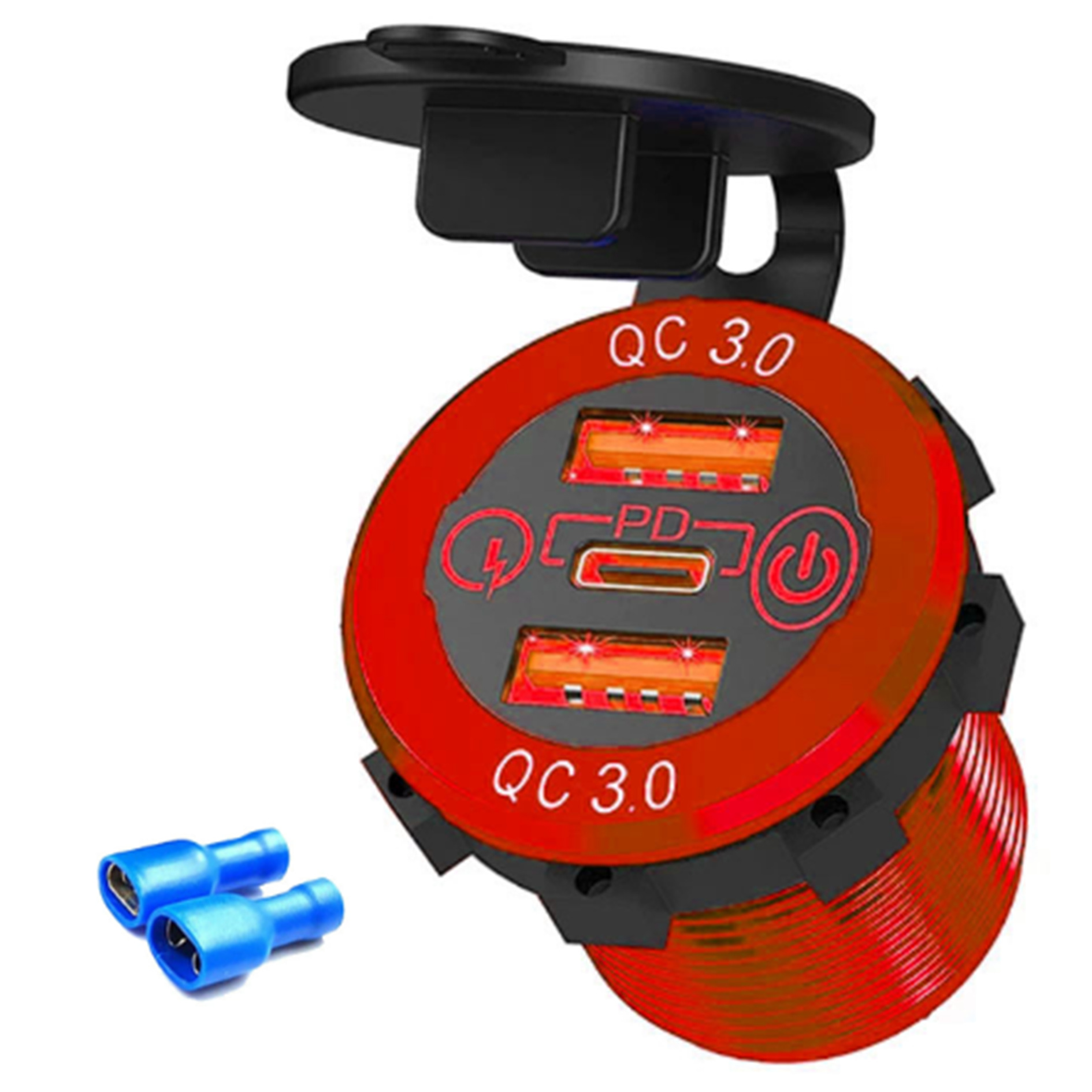 Adecuado para automóvil, automóvil, motocicleta, barco, cargador de automóvil modificado, enchufe USB, interfaz QC3.0 PD a prueba de agua