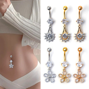 2021 European and American new personalized decorative belly button ring women's puncture inlaid zircon nail stainless steel jewelry wholesale