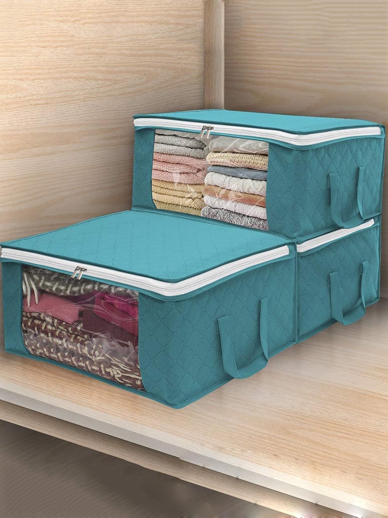 Description Picture 4 of itemClothing storage box organizer clothes Storage Bag Clear Window Zipper Non Woven Fabric Clothes Organizer Basket With Handles