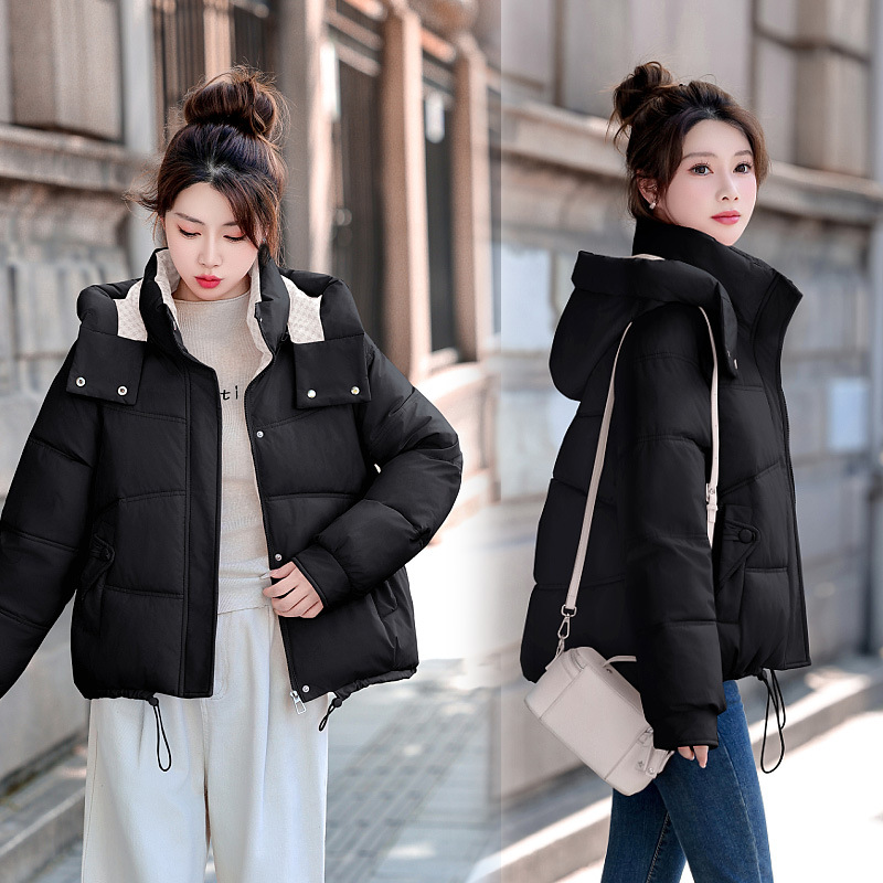Sombrero desmontable ropa de algodón corta de invierno de mujeres 2025 nuevo algodón ropa de algodón gruesa calentamiento chaqueta de algodón de moda coreana de mujer