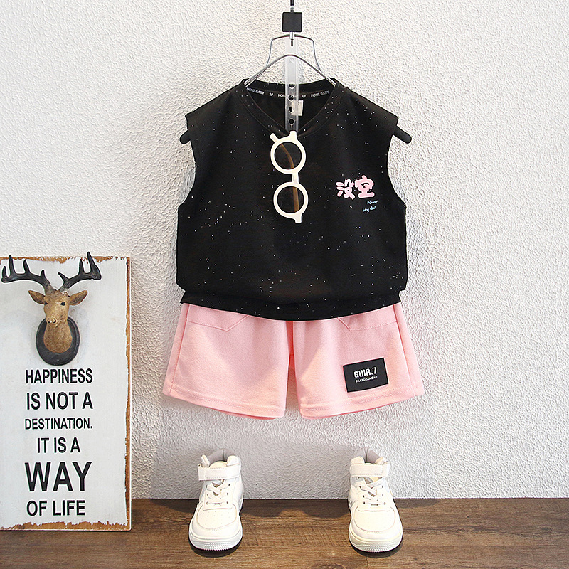 8138 Traje de verano para niños 2025 Nuevo estilo para niños Chaleco y pantalones cortos Traje de dos piezas Ropa de verano para bebés Trendy