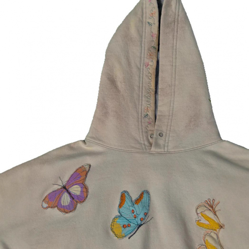 Felpa con cappuccio con stampa floreale vintage - Pullover con grafica 3D a farfalla minimalista per donna (XS-2XL, grigio/bianco, 80% poliestere)_voghion.com