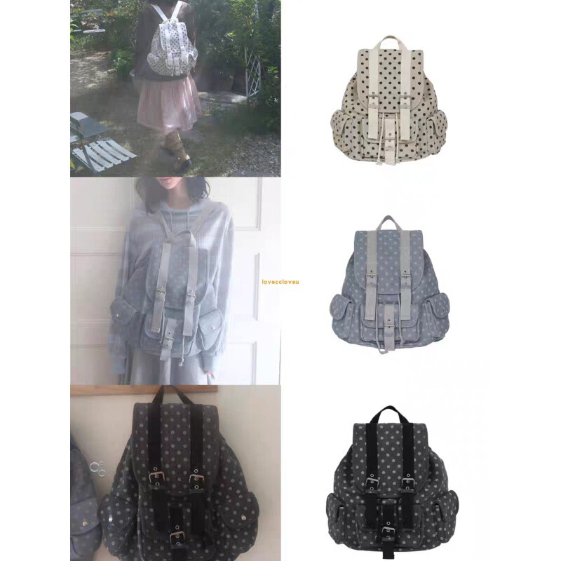 South Korea Niche Generation Retro Japanese Style Polo Dot Pocket Backpack Schoolbag Backpack