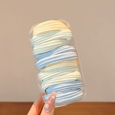 Saç üçün rezinlər, Hair Tie, High Elasticity Durable - sea-salt-blue-horizontal-strips-10-pieces-in-box-new-color-launched-available-for-adults-and-children