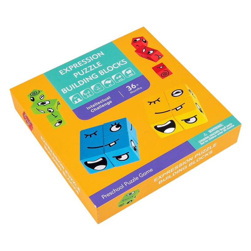 CPC niños de madera que cambian la cara Cubo de Rubik bloques de construcción grandes partículas Emoji bloques de construcción contra caja de hierro juguetes educativos de educación temprana