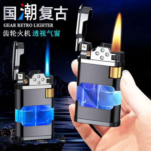 OB905 New Retro Direct Flame Gas Lighter with Transparent Fuel Tank and Lighter as a Gift
