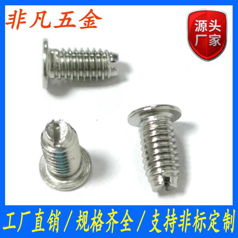 304不锈钢扁平头机牙束尾一字槽螺丝 平圆头机丝尾部一字槽螺钉