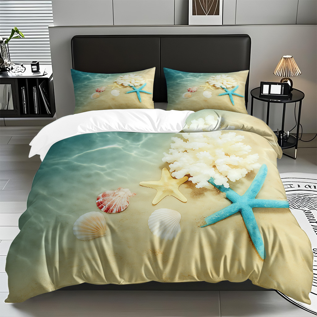 TEMU / JIT Amazonas transfronterizo varios animales marinos patrón 3D impresión digital colcha colchón kit de almohada