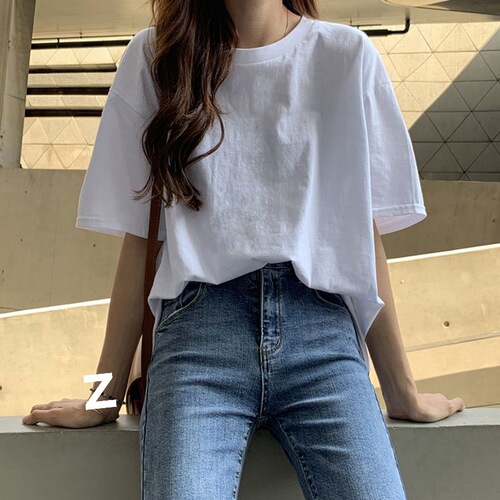 Women's Summer White Cotton T-shirt New Loose Short Sleeve Base Shirt Top Underwear Trendy