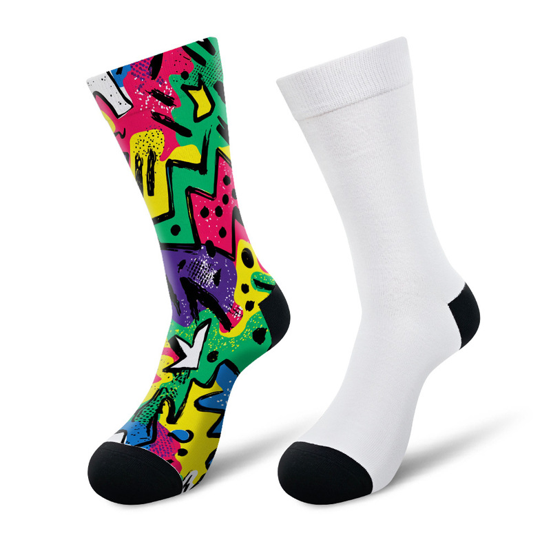 3D Digital Printed Polyester Fiber Mid-Tube Pure White Socks, Sports Sublimation 360 Christmas Blank Socks