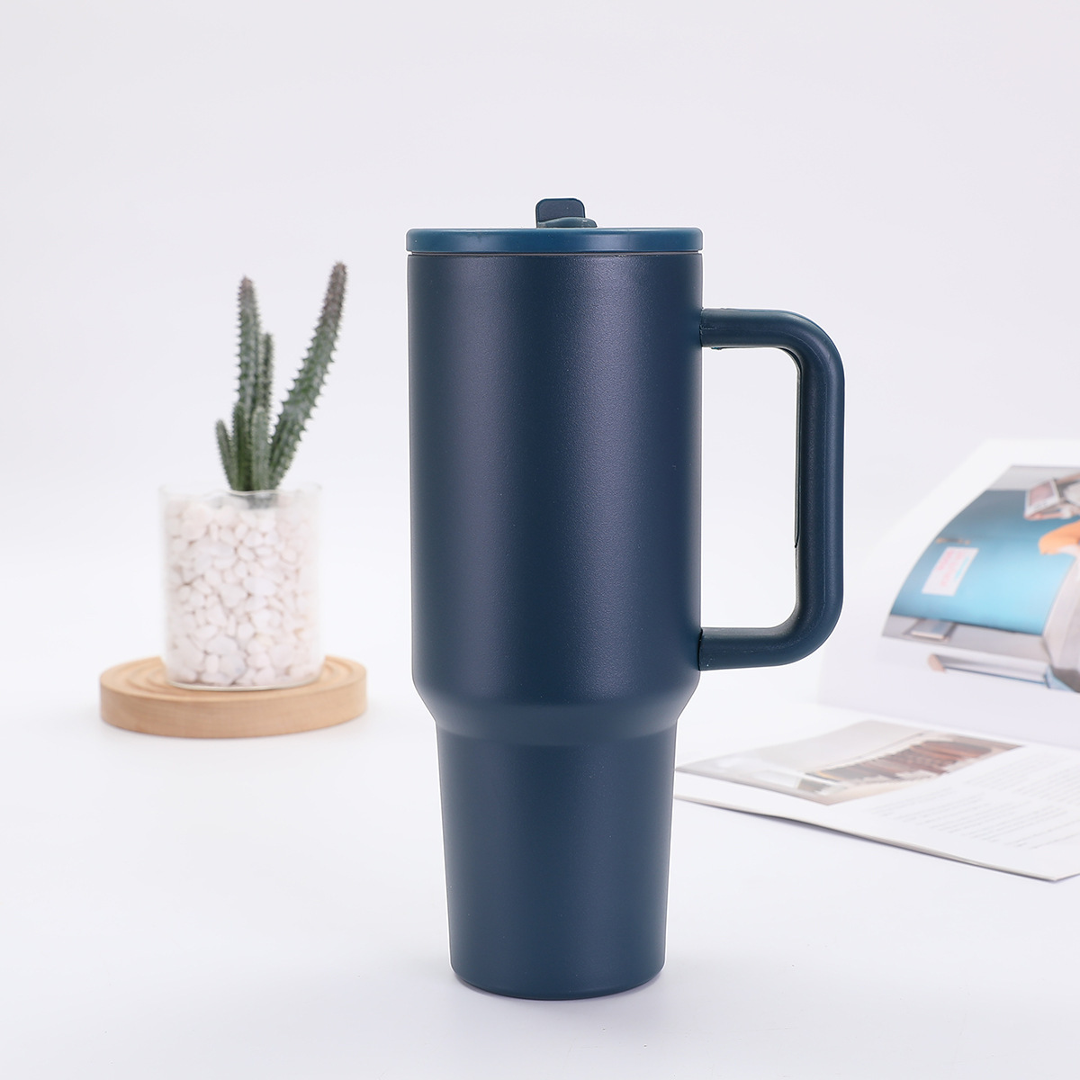 Taza termo de acero inoxidable Big Mac 304 de 40oz taza de automóvil de quinta generación con mango pajita de hielo portátil