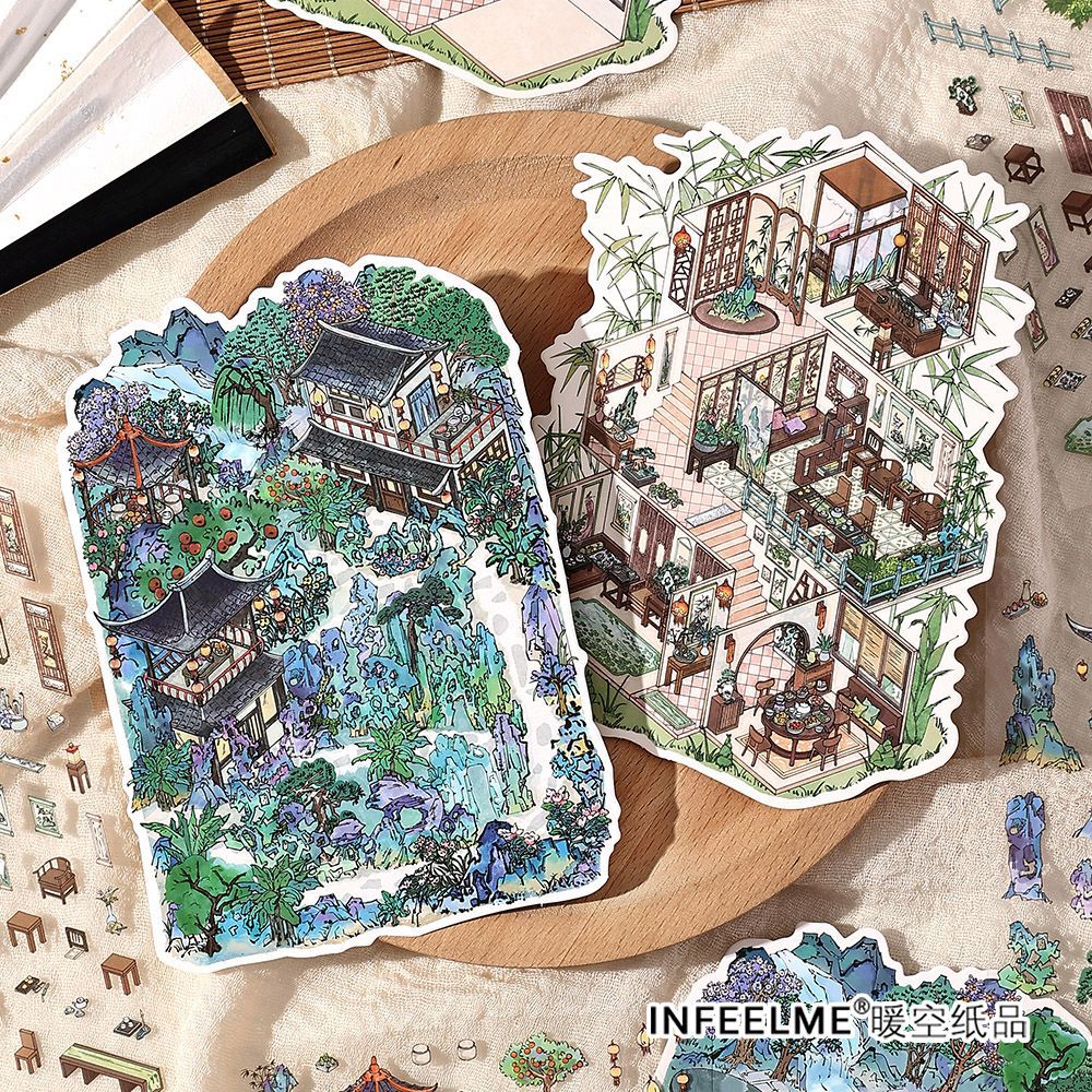 Infeel.Me Serie Mi Pequeña Casa 8 Pegatinas de Paisajes 2.5D Pegatinas de Material para Diario DIY