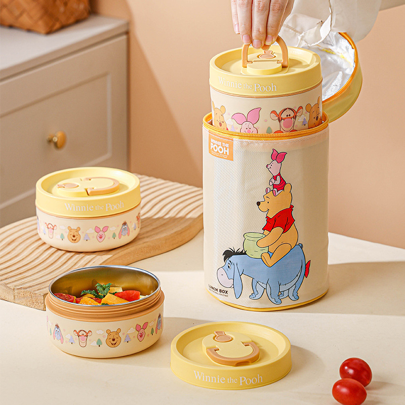 Disney nuevo juego de lonchera de aislamiento de acero inoxidable Mickey dormitorio portátil con tapa caja bento campamento al aire libre