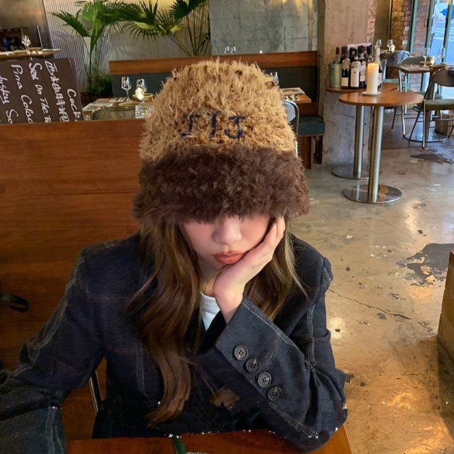 Woven colored velvet knitted woolen keep warm hat
