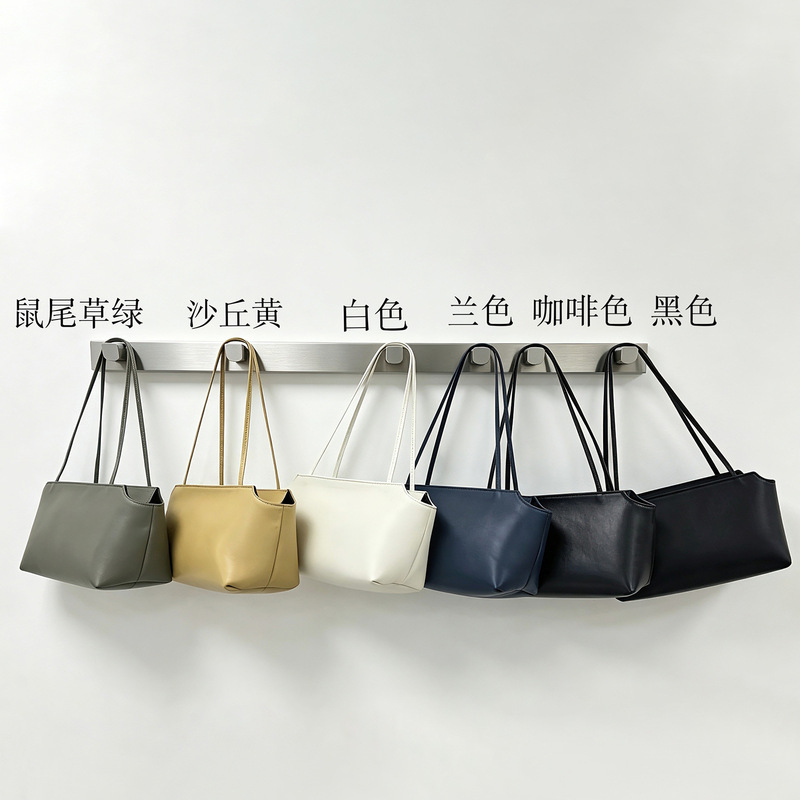 2026 New Style Genuine Leather Simple Handbag Versatile Long-Handle Bag High-End Women's Underarm Bag Korean Style Sheepskin Shoulder Bag