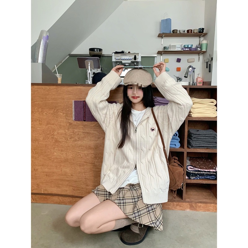 小仙倪子学院风连帽针织衫女秋季超好看绝美双拉链慵懒感毛织上衣|undefined