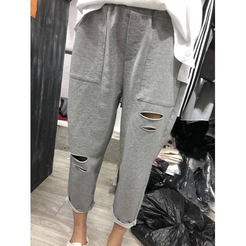 Loose Ripped Casual Pants for Plus-Size Women, Suitable for Wide Hips and Thick Thighs, Straight-Leg Sports Pants for Autumn Loose Ripped Casual Pants for Plus-Size Women, Suitable for Wide Hips and Thick Thighs, Straight-Leg Sports Pants for Autumn