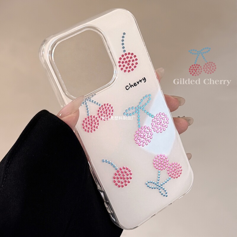 Gold-Plated Ruby Cherry Phone Case Suitable for iPhone 16, 17 Pro Max, High-End iPhone 13, Hard Case for iPhone 12, and iPhone 14