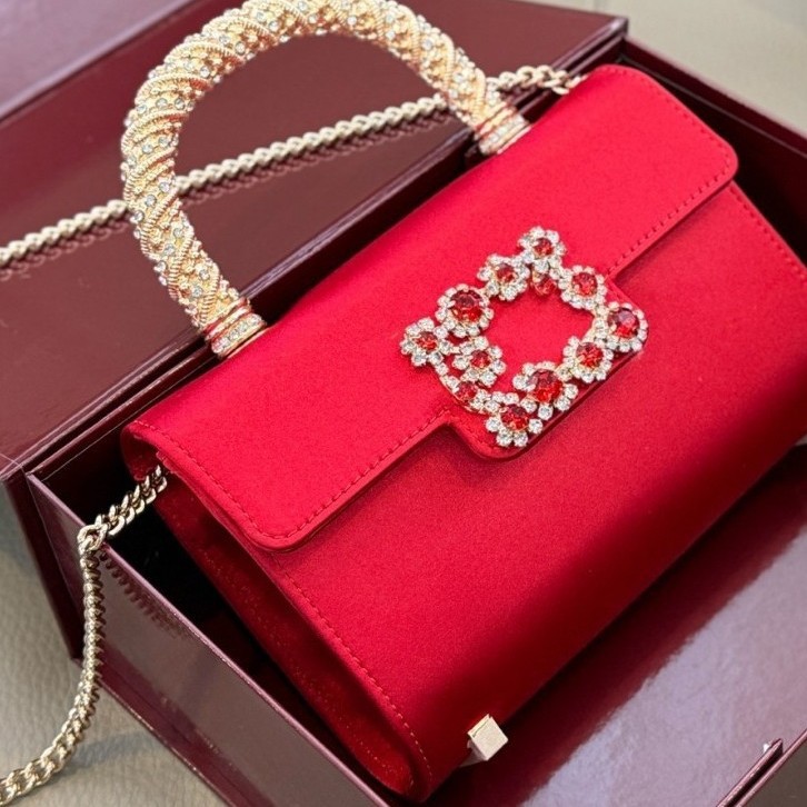 Fashion Rhinestone Flower Buckle Flap Handbag Messenger Bag Retro Simple Commuter Evening Bag Chain Shoulder Crossbody Square Bag - Thumbnail 5