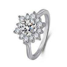 欧美时尚气质雪花太阳花戒指 气质雪花满钻彩色锆石花朵形戒指
