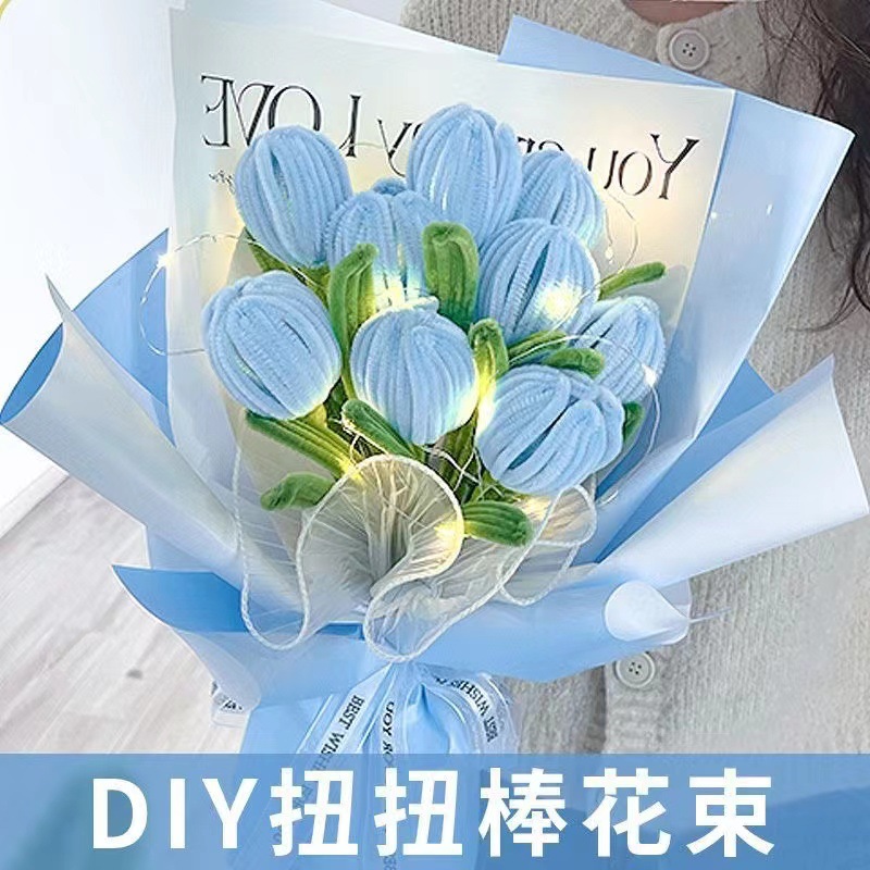 Tulip Curling Rod Bouquet DIY Material Kit Handmade Romantic Gift for Best Friend Qixi Gift