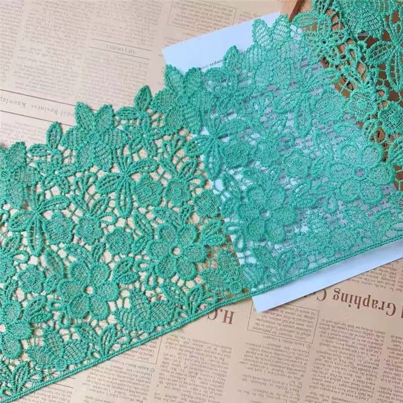 18 cm hierba verde acuoso hueco poliéster bordado encaje cortina tela de mes falda DIY material decorativo