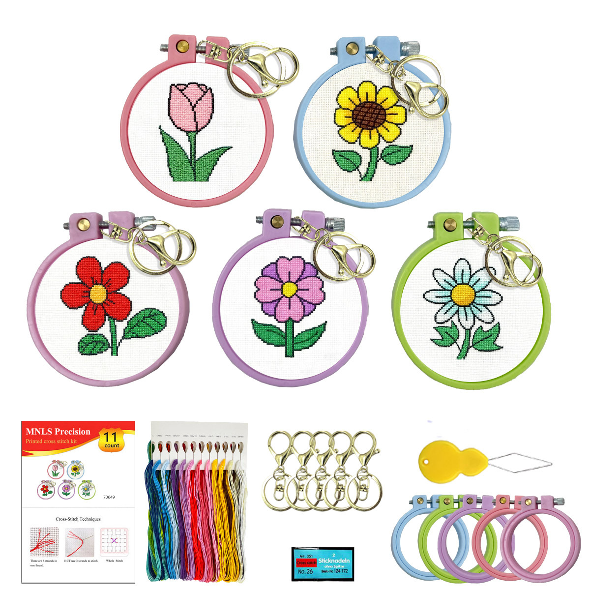 Nuevo tipo de flor transfronteriza llavero conjunto de material de bordado cruzado bolsas de bordado casuales colgantes bordados a mano image 1