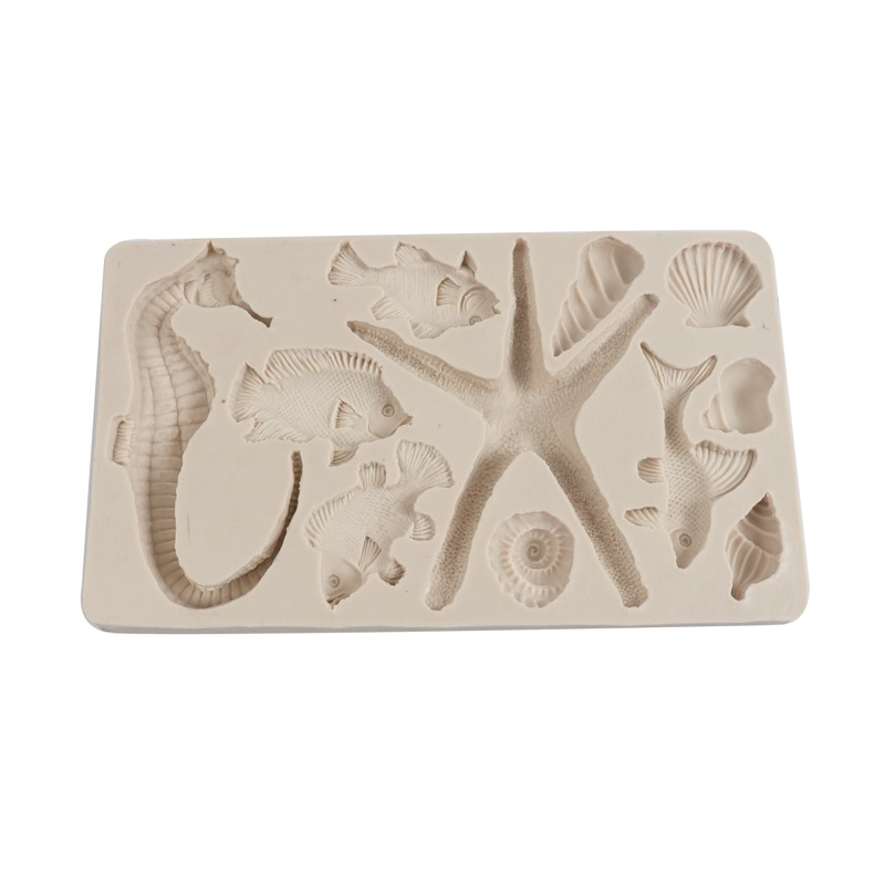 Molde de silicona fondant serie Marina estrellas de mar pequeño pescado pastel de chocolate molde caballito de mar Concha molde epoxi