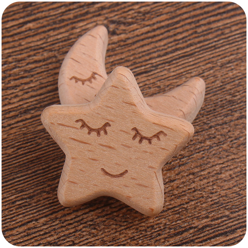 Nuevo bebé suministros de haya estrella Luna sonriente Cara modelado creativo DIY chupete cadena mordedor pulsera Accesorios