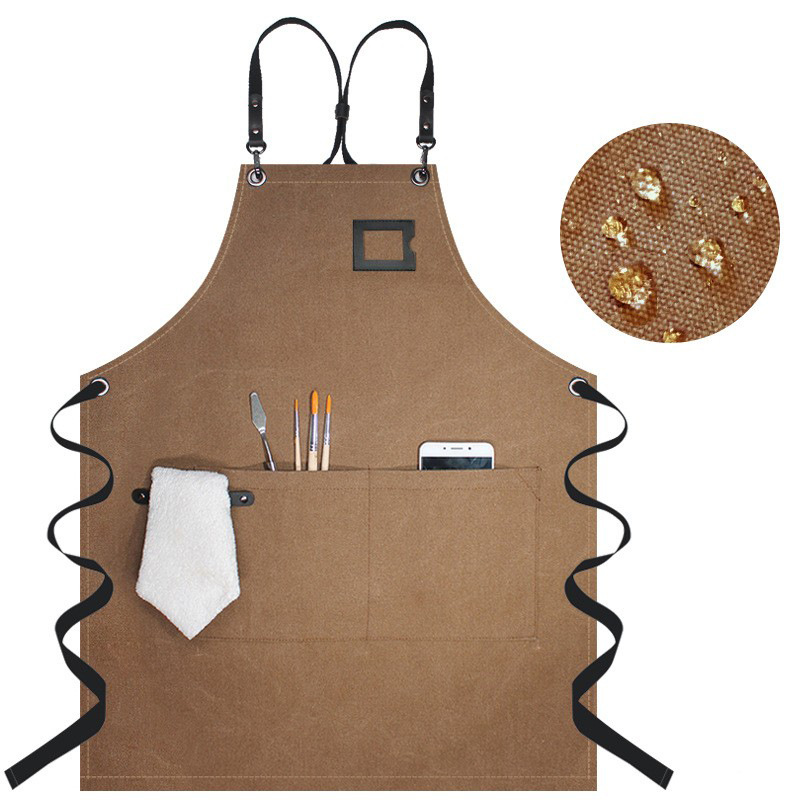 Delantal de lona gruesa logotipo personalizado Cafetería Restaurante leche tienda de té peluquería Correa guardapolvos delantal al por mayor