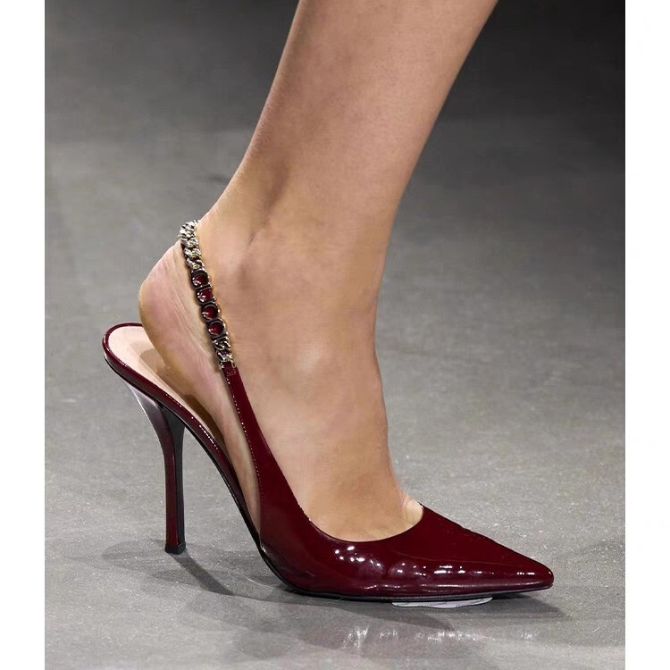 Fashion Elegant Socialite 2025 Spring New Red Patent Leather Not Tired Feet Dress Pointed Stiletto Heel Women