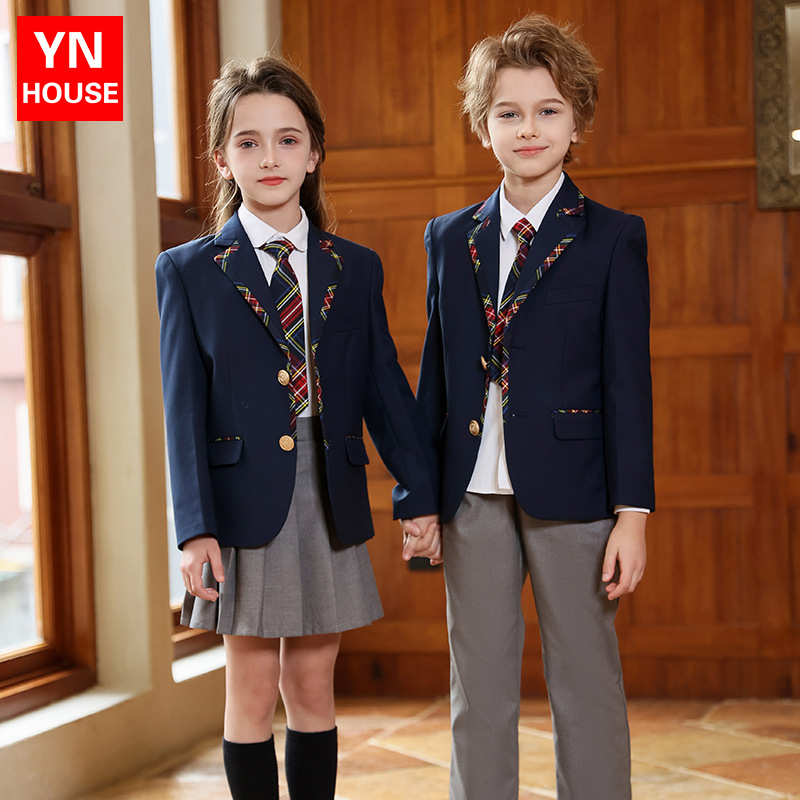 Uniformes escolares de escuela primaria, trajes de primavera y otoño, trajes de estilo universitario británico para niños, uniformes de clase, uniformes de jardín de infantes, uniformes de coro