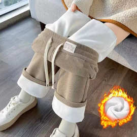 大码阔腿裤女2026新款秋冬款时尚洋气高腰胖妹妹直筒加绒加厚长裤