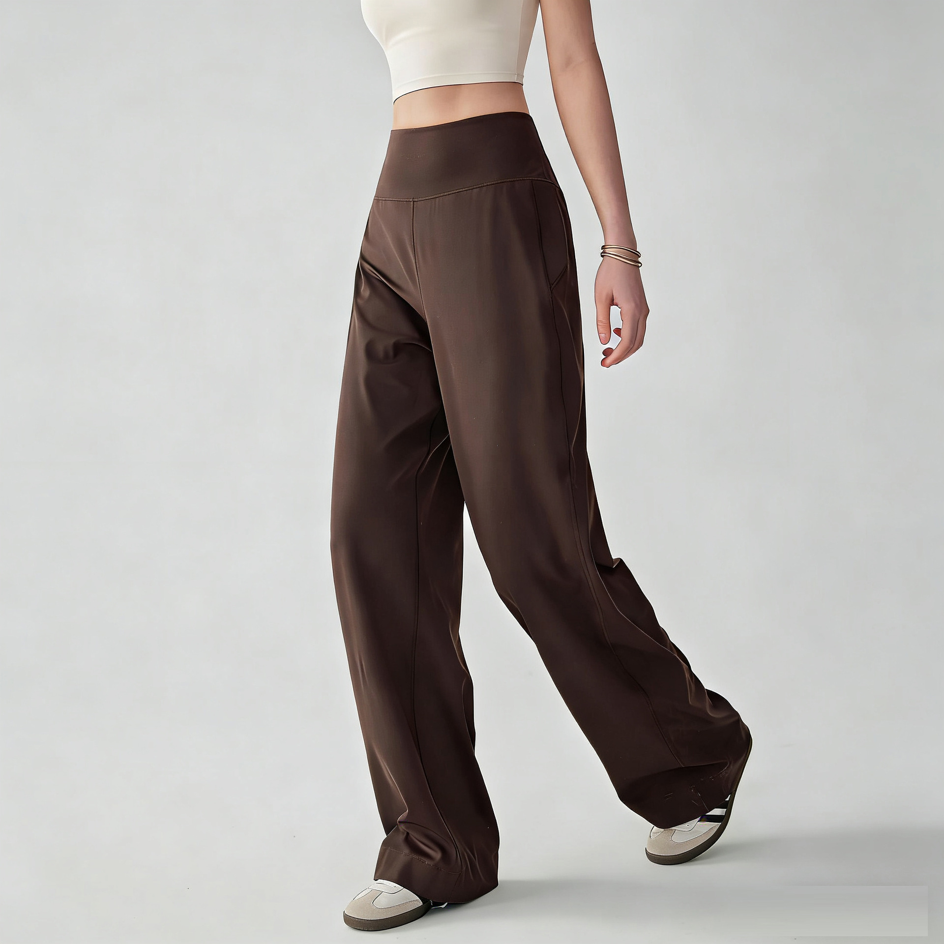 Nuevo rectitud de gimnasio micro boquilla pantalones de cintura alta cintura bolsillo de cintura rectitud pantalones largos sueltos