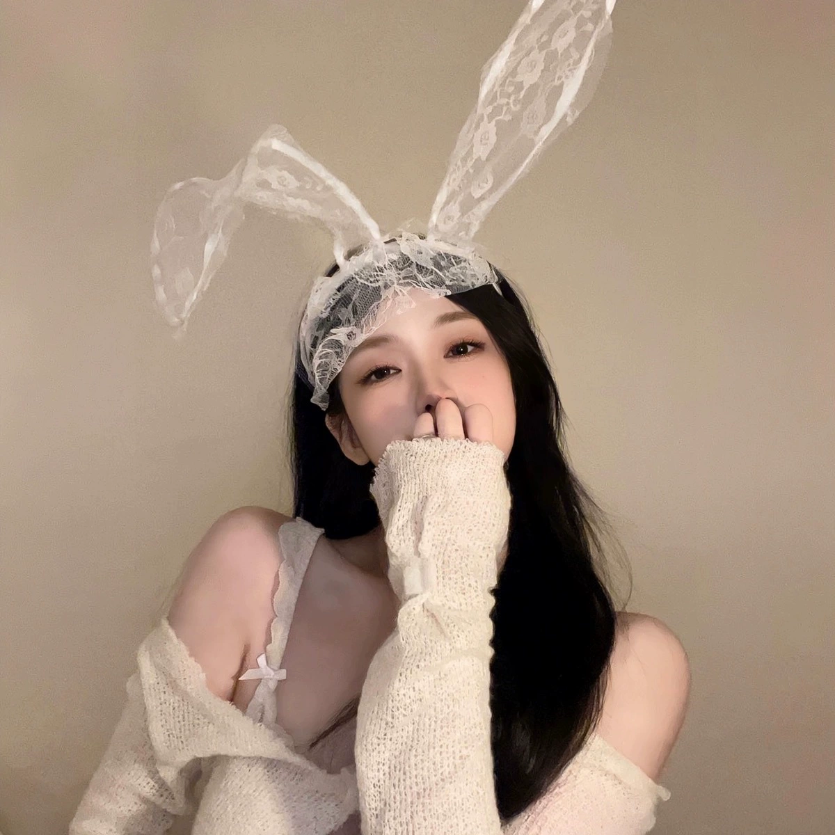 Headband Red Rabbit Lace Ears, Handmade Hair Accessory, High-Quality Graduation Party Style
