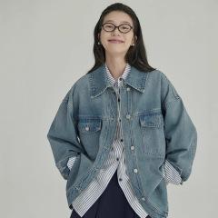 HAVERICE饭馆  海边的风 复古中长款oversize水洗牛仔外套上衣