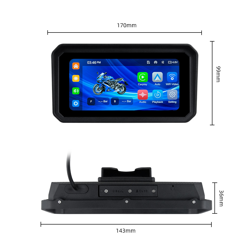 6.25inch Motorcycle Wireless Carplay/Android Auto Phone Screen Projection Dash Cam