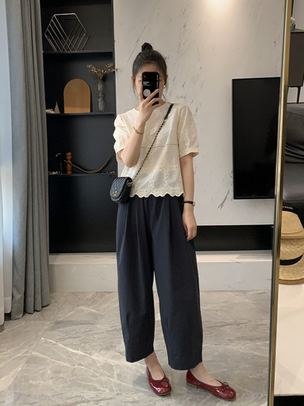 日系气球裤女秋季加厚休闲裤百搭宽松显瘦九分哈伦裤小个子九分裤|undefined